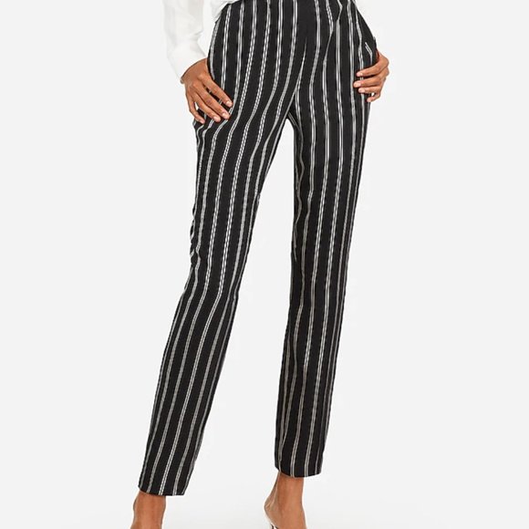 NWT Express High Waisted Striped Ruffle Ankle Pant - Picture 5 of 7
